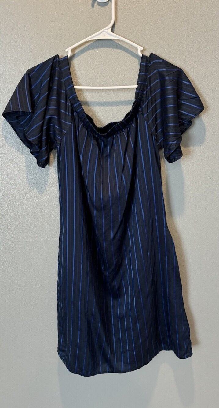 Banana Republic Blue Off-the-Shoulder Dress Pinstripe NWOT Women's Size S